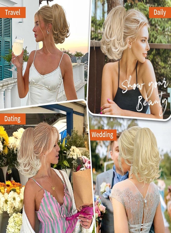 KooKaStyle Ponytail Extension, 10" Short Claw Clip in Pony Tails Hair Extensions Curly Wavy Synthetic Drawstring Hairpieces for Women(Blonde with White Highlights) - Image 3